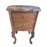 Wood Side Table with Inlay on Top & Carving on