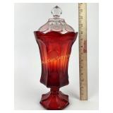 Fostoria Ruby Red coin Dot covered urn