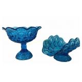 L.E. Smith Blue Glass Moon & Stars Compote Bowl &