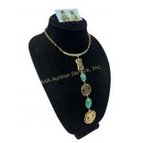 Gold-Tone Necklace, Clip-On Earrings with Green St