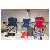 3 Folding Camping Chairs, Metal Waste Basket