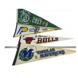 Vintage NBA Pennants lot of 4 Mavericks, Bulls,
