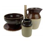 Hull oven proof plate, brown glazed pitcher,