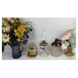 Decorative Floral Arrangement, Snow Globe, Oil Lam