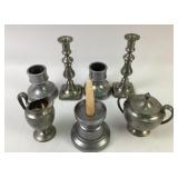 Wilton Armetale Pewter Candle Holders, Tea Set