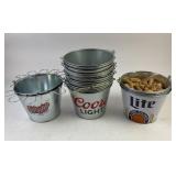 19 Metal Beer Buckets; Coors Light, Miller Lite, C
