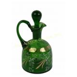 Bohemian Green Glass Cruet with Gold Accents