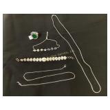 .925 Sterling Silver bracelet, Size 6 green stone