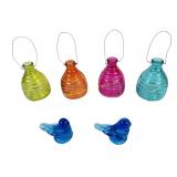 Glass Fly Catchers set of 4 & 2 Blue glass bird