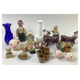 Ceramic Figurines, Glass Vases, Salt and Pepper Sh