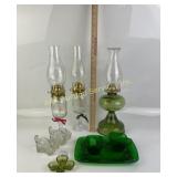Ball Glass Oil Lamps,Anchor Hocking Green Cream an