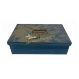 Blue Metal Cash Storage Box with Key