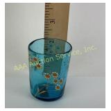 Blue Glass Toothpick Holder With Floral Design
