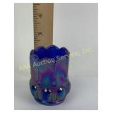 Blue Carnival Glass Toothpick Holder