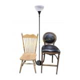 High Top Wood & Vinyl Stool (worn), Floor Lamp &