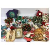 Christmas items, including ornaments, paper