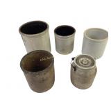Stonewear Crocks, some crazing, lidded crock with