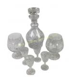 Crystal Decanter, Wine Goblets, Brandy Glasses