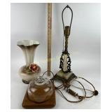 Teak Cheese Cloche, Ceramic Vase, Metal Lamp