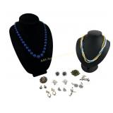 Costume Jewelry: Screw back earrings, Green stone
