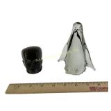 Art Glass Penguin, Obsidian or Onyx Head Figurine