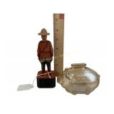 1961 Mountie Wood Figurine, Marigold Carnival Glas
