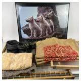 Framed Animal Print, Burlap Sacks, Cables, Animal/