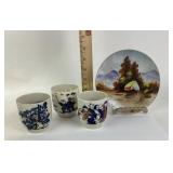 Japanese Cups, Plate with Landscape Design