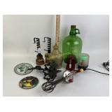 Stoneware Jug Oil Lamp, Green Glass Jug, Candle Ho