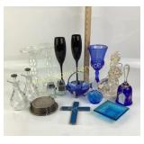 Girl with Geese Glass Sculpture, Candleholders, Bl
