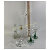 MCM Swung Glass Vase, Art Glass Dove Bowl, Crystal