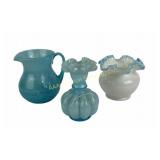 Blue Hand Blown Glass Pitcher, Fenton Aqua Crest V