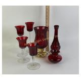 Red Glass Goblets and Vases, Wheaton Ruby Bullseye