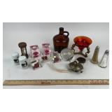 Brown Glass Jug, Hourglass, Salt and Pepper Shaker