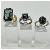 (3) 925 Sterling Silver Rings featuring Greenish-b