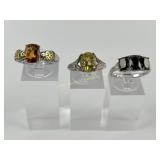 (3) 925 Sterling Silver Rings with Gemstones weigh