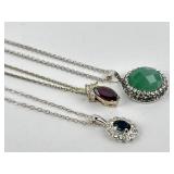 (3) Sterling Necklaces Gemstone Pendants