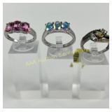 (3) 925 Sterling Silver Rings with Different Color
