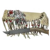 Antler Handled Knive Native American Beadwork Leat