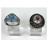 (2) 925 Sterling Silver Rings featuring Blue, Pink