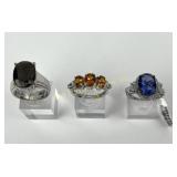 (3) 925 Sterling Silver Rings with Gemstones weigh