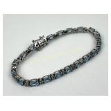 925 Sterling Silver Tennis Bracelet with Blue Topa