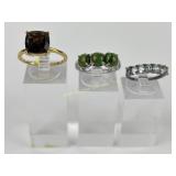 (3) 925 Sterling Silver Rings with Gemstones weigh