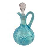 Northwood Blue Opalescent Glass Intaglio Cruet Cir