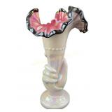 Fenton Black Rose Hand Torch Vase
