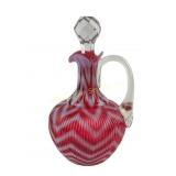Cranberry Opalescent Herring Bone Cruet. Hobbs, Br