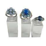 (3) 925 Sterling Silver Rings with Gemstone Accent