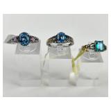 (3) 925 Sterling Silver Rings with Blue Gemstones