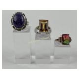 (3) Sterling Rings w/Stones