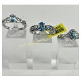 (3) 925 Sterling Silver Rings with Blue Gemstones